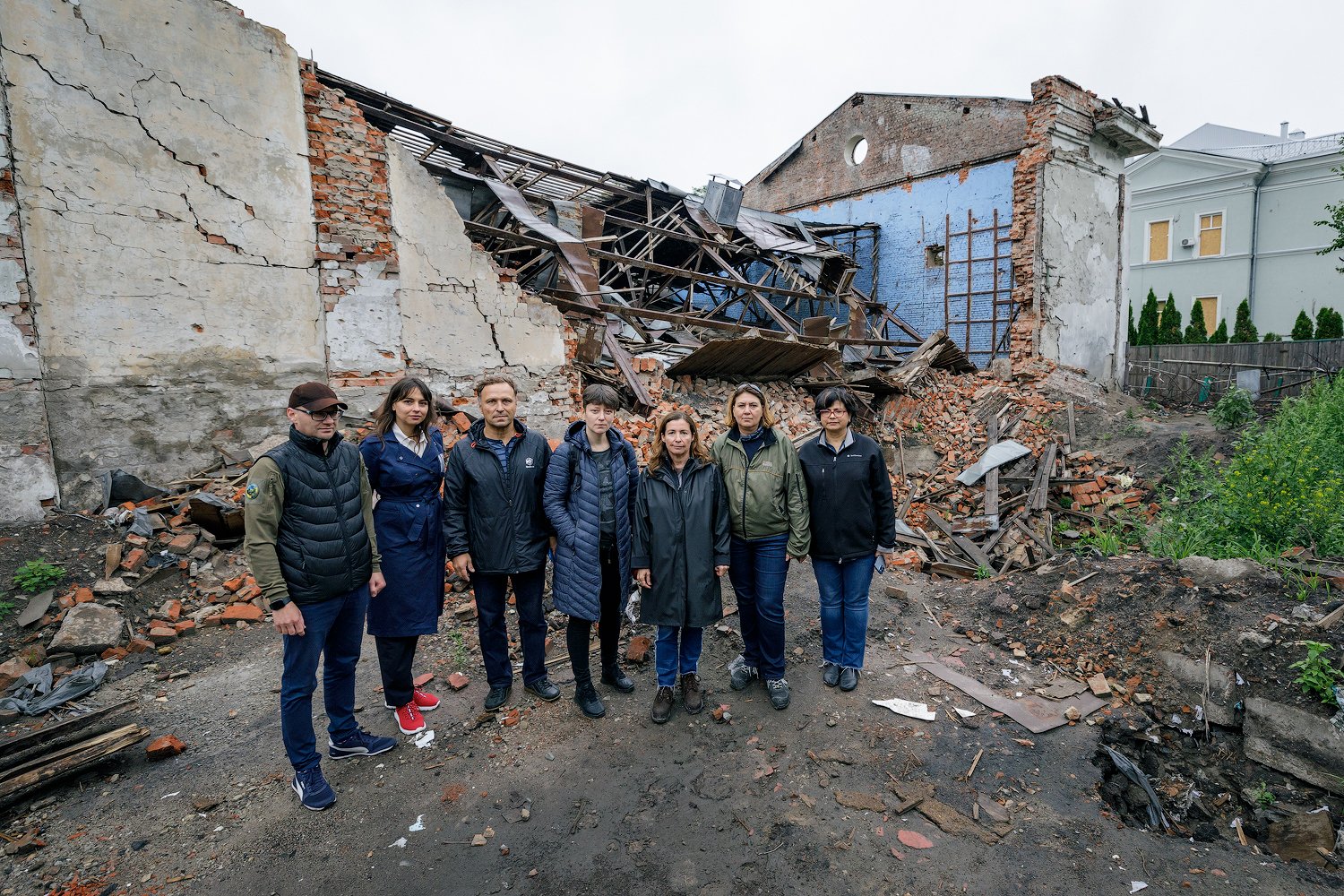 Group photo in front of a cinema in Chernihiv