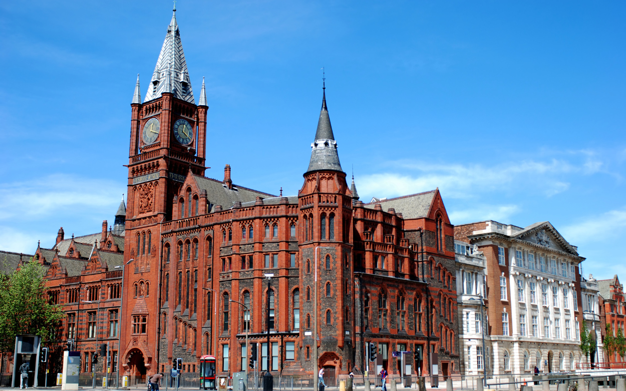 The University of Liverpool, Vicotria Building, a brownstone building with two towers.