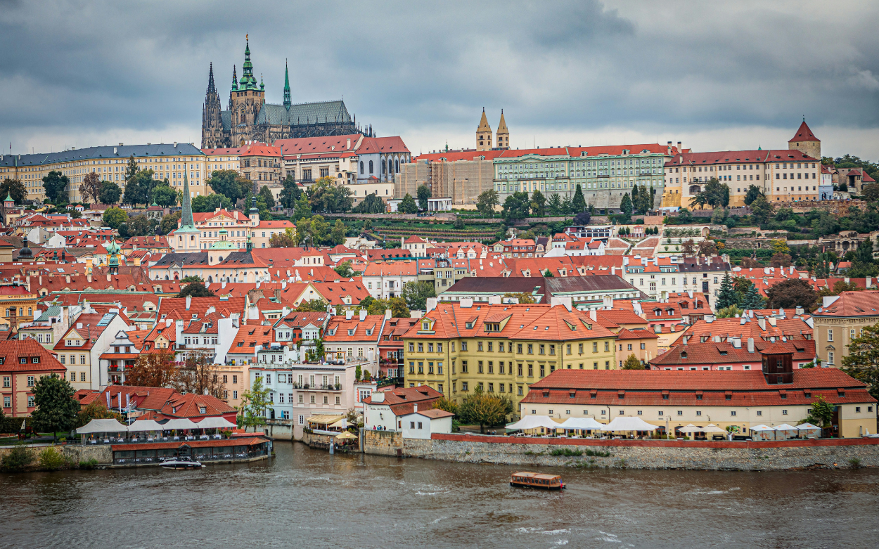 View of the Prague castle hill from the Eastern side of the Vitava river, Prague, Cezchia