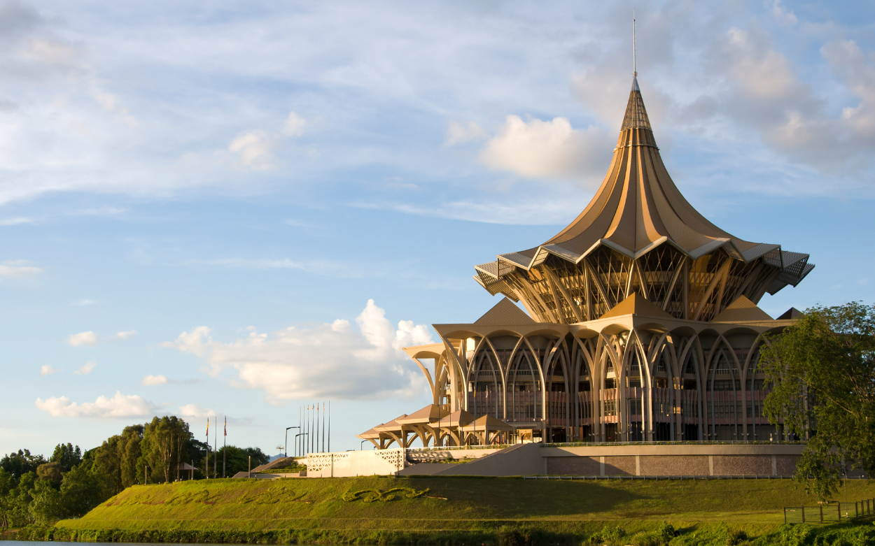 View of Kuching's waterfront in Malawak state, Malaysia